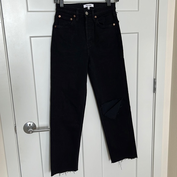 Re/Done 70's Stove Pipe Jeans in Black Size 24 - Picture 2 of 14